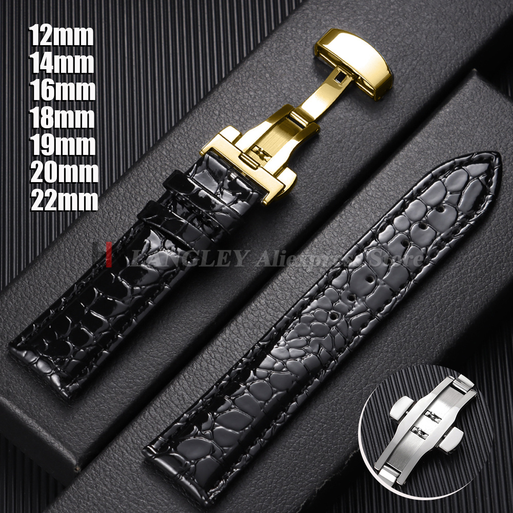 Butterfly Clasp Deployant - Crocodile Pattern Design Leather Watchband Butterfly