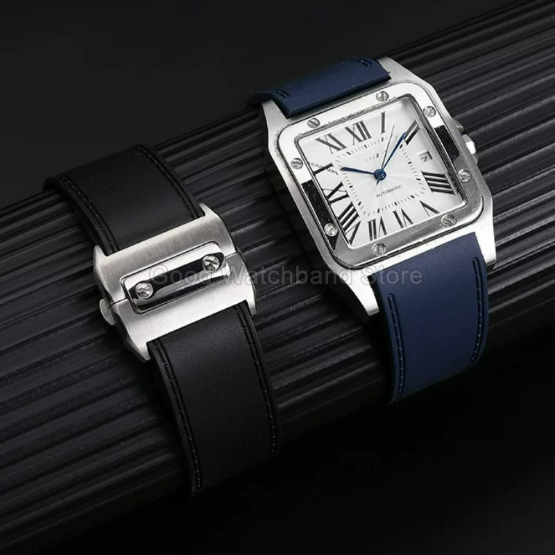 Black Blue High Quality Rubber - Cartier Watch Santos ulasan dan harga