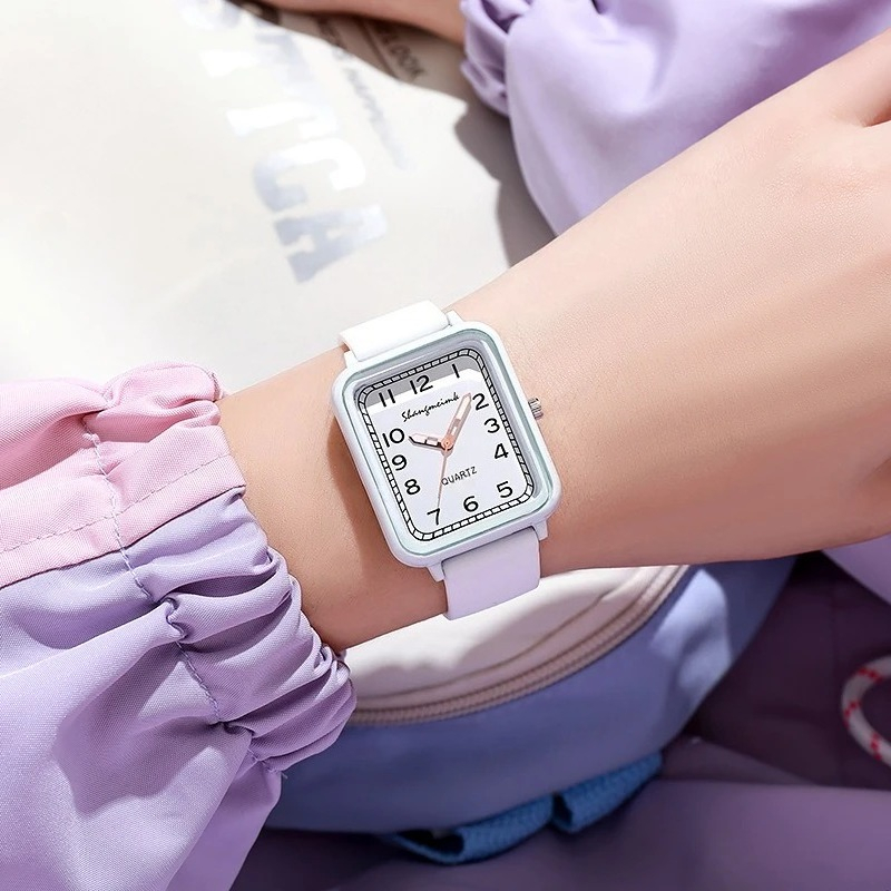 Fashion Rectangle Dial Ladies  - Silicone Band Women ulasan dan harga