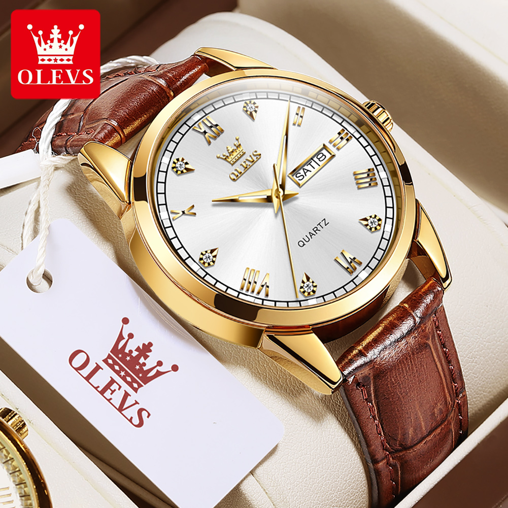 OLEVS 6896 Top Brand Men Quart - Leather Watch Band Men ulasan dan harga